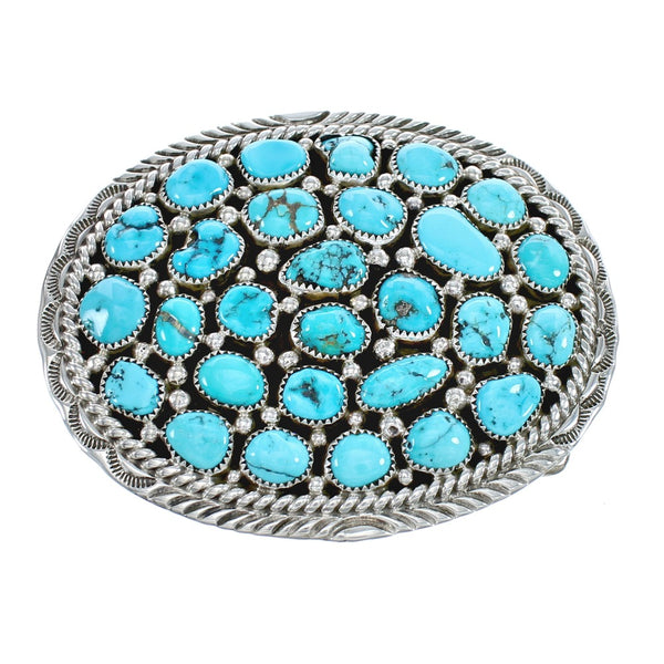 Authentic Navajo Turquoise Genuine Sterling Silver Belt Buckle JX125144